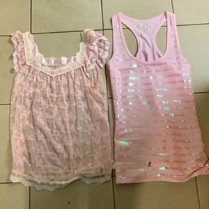 Two pink shirts that can layer together